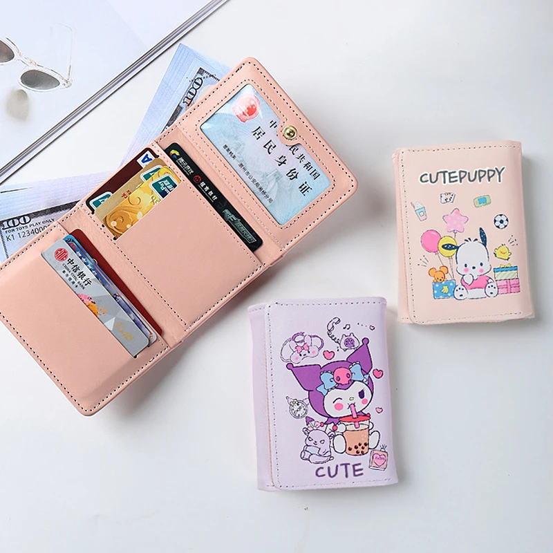 

New Cartoon Kuromi Wallet for Women Girls Cute Melody Cinnamoroll PU Leather Folding Wallet Student Bank Credit Card Holder
