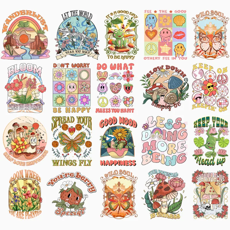 20 styles 12cm/22cm Anime Butterfly mushroom DTF Sticker Heat Transfer Clothing Sticker Ironing DIY T-Shirt Washable Vinyl Patch