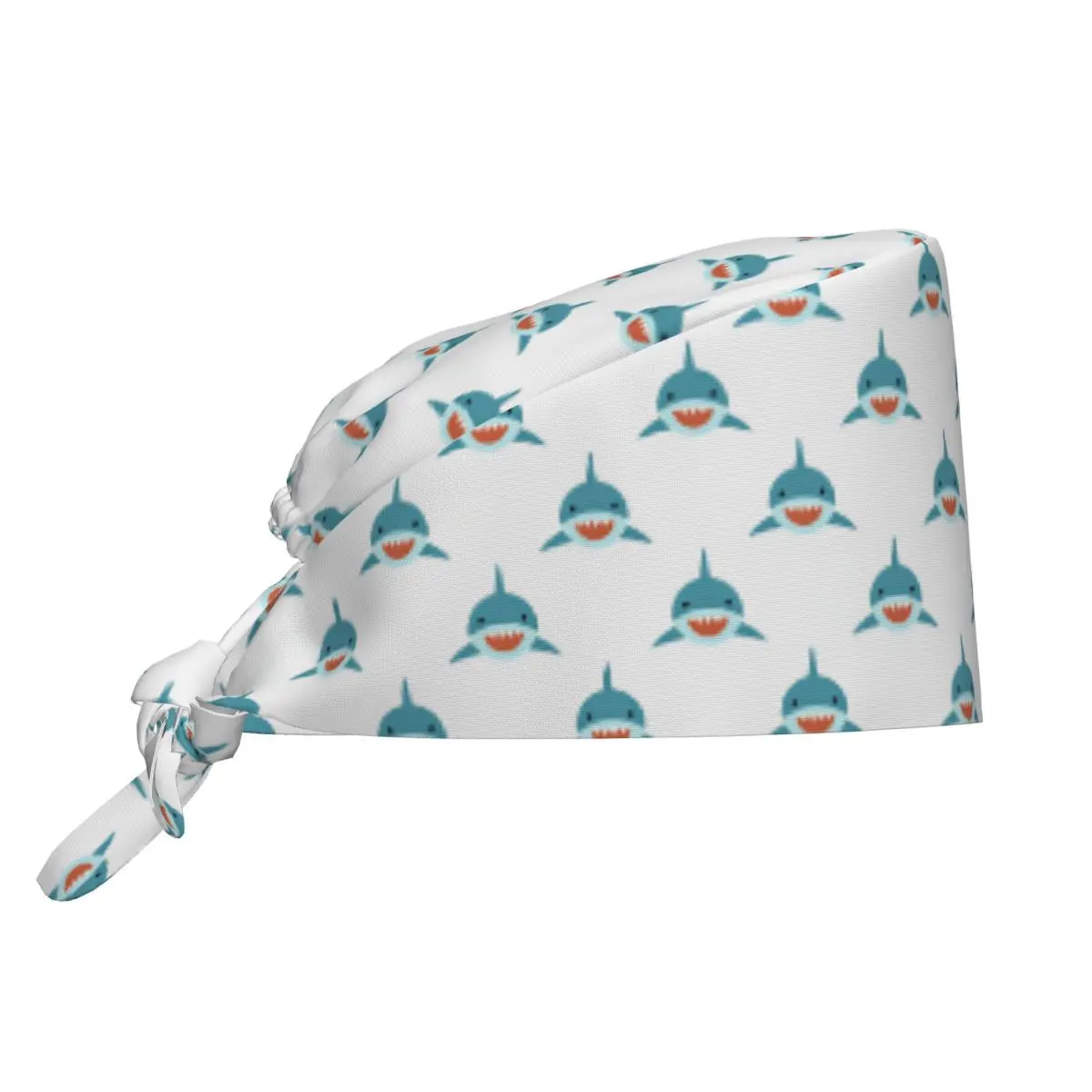 

Nurse Hat Cute Cartoon Shark Face Seamless Pattern Scrub Caps Casual Medical Cap For Unisex Women Holder Long Hair Working Caps