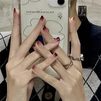 24Pcs/Set Berry Gradient Wearable False Nails Full Coverage French Fake Nail Tips Removable Acrylic Press on Nails Art Finished