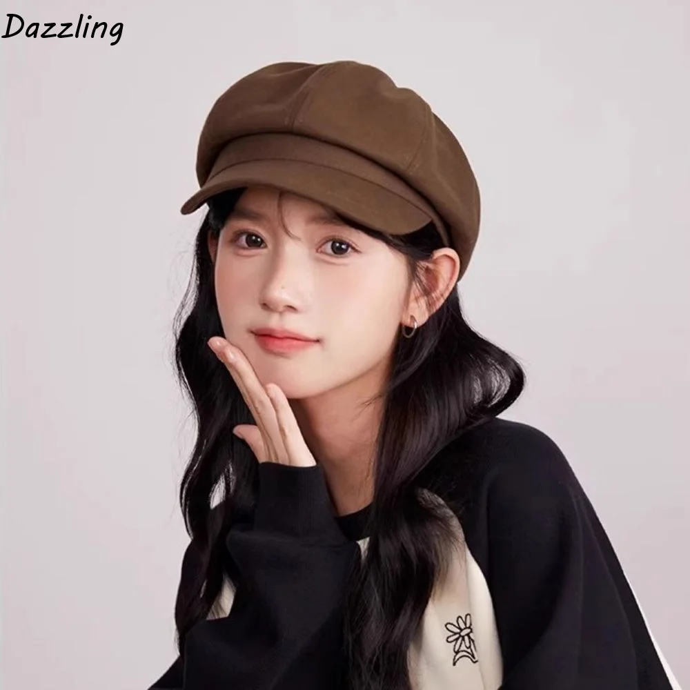 

Fashion Duck Tongue Retro Berets Hat Octagonal Solid Color Vintage Newsboy Cap Y2k JK Painter Cap Female