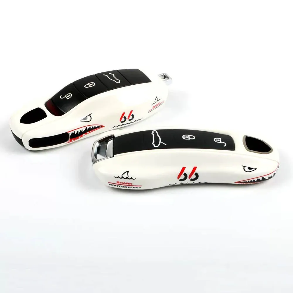 Picture 3: Car Key Case White Shark for Porsche Panamera Maycan Taycan 911 718 Boxster Cayman Remote Control Fob Protective Shell 3pcs/set