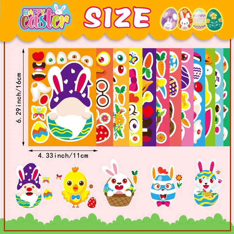 

Easter Bunny Easter Eggs Children's Jigsaw Puzzle Fun Stickers Face-Changing DIY Puzzle Party Game Stickers