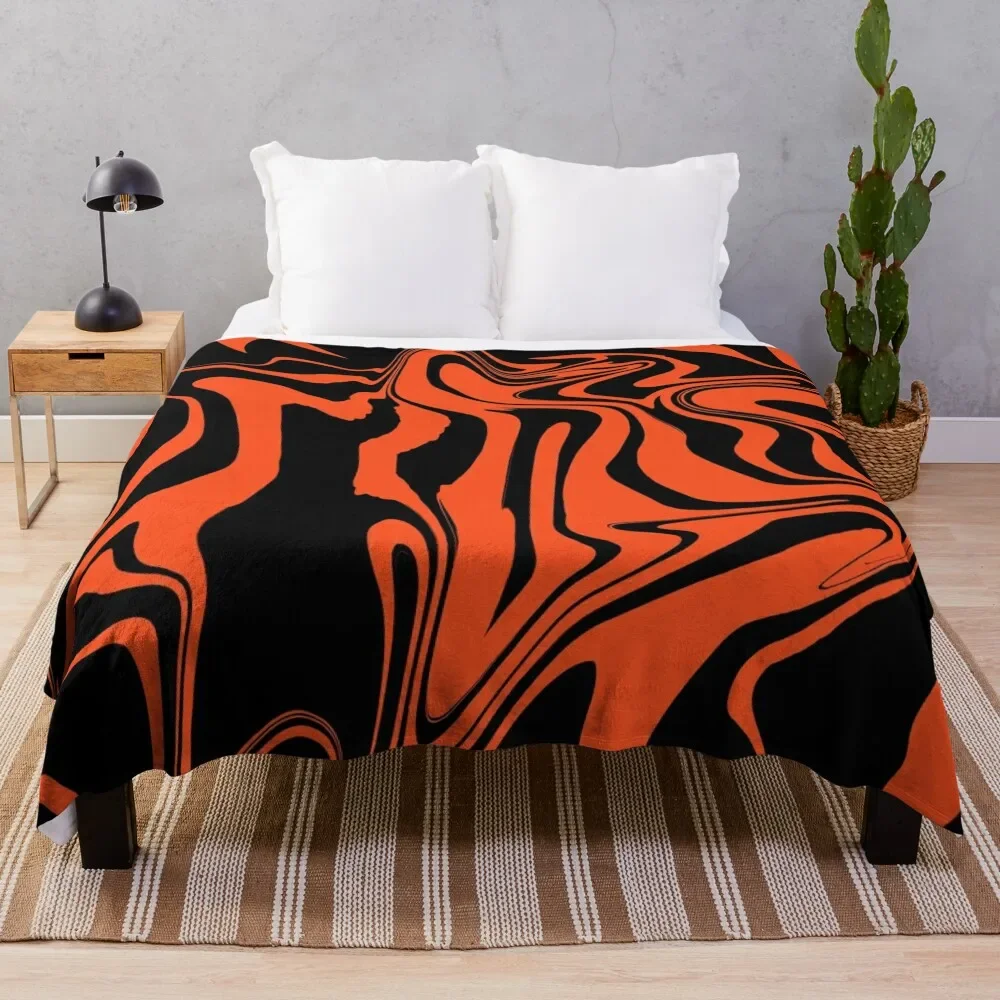 

Black & Orange Liquid Swirl Throw Blanket Cozy Napping Blanket Gift for Mom Dad