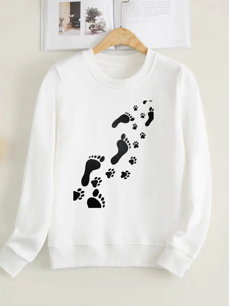 

Fashion Pullovers Print Long Sleeve Clothes Clothing Paw Dog Cat 90s Trend Sweet Cute Women Fleece Female Graphic Sweatshirts