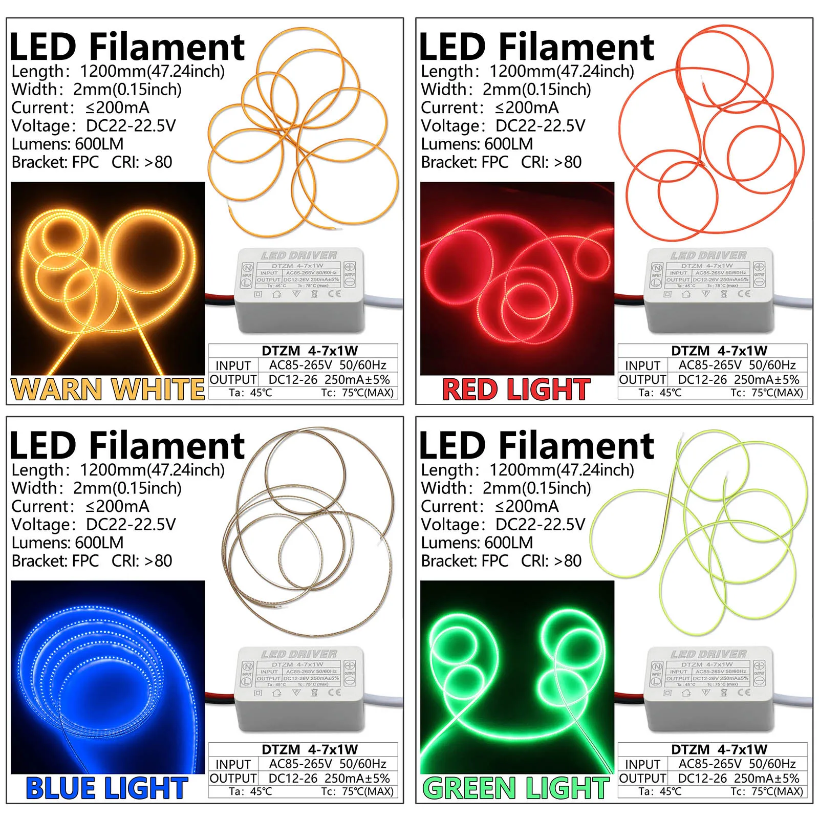 Imagem -02 - Led Driver um Conjunto para Lâmpada Edison Diodo Incandescente Faixa Flexível Branco Quente Azul Vermelho Verde 1200 mm ac 220v