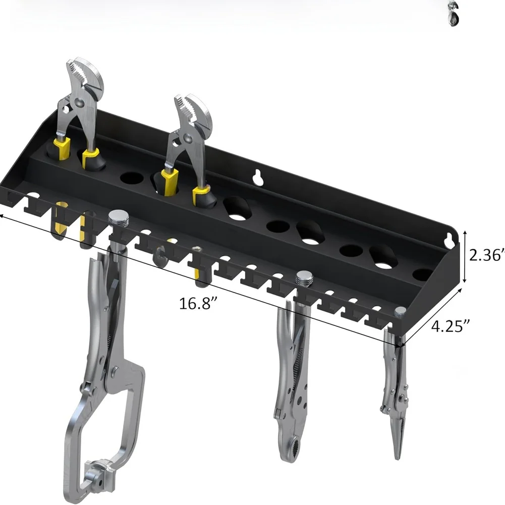 Vise Grip Plier Organizer Wall Mount Metal Storage Rack Holds Up to 15 Tools Anti Rust Finish for Workshop Garage Shed Setup