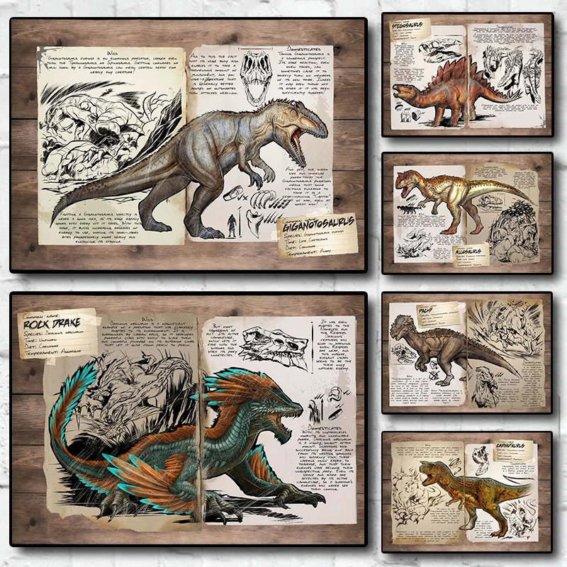 ARK Survival Evolved Game Prehistoric Dinosaur Retro Posters Canvas Painting Prints Wall Art Picture for Living Room Home Decor