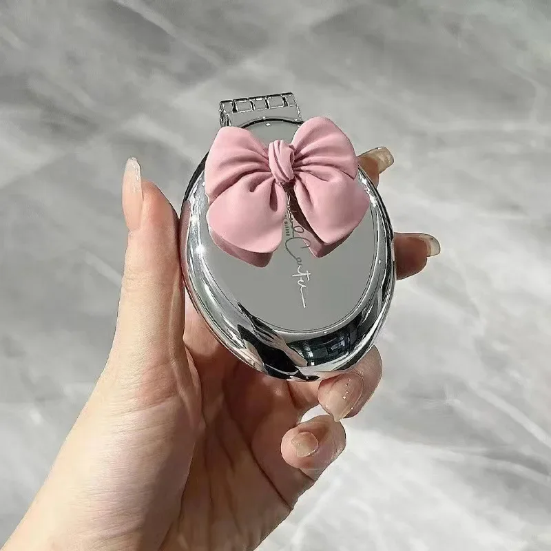 Pink Bow Silver Folding Massage Comb with Make Up Mirror Travel Portable Airbag Small Combs Hair Brush Bow Tie Air Cushion Combs