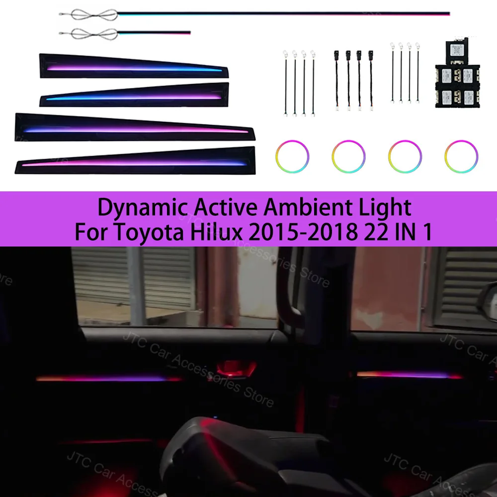 Dynamic Active Ambient Light For Toyota Hilux 2015-2018 22 IN 1, For Toyota Hilux Interior Lighting Upgrade
