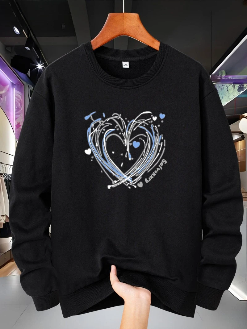 

2025 Autumn and Winter Round-neck Hoodie American Retro Heart-shaped Print High-end Luxury Is for Both Men and Women Top Y2k