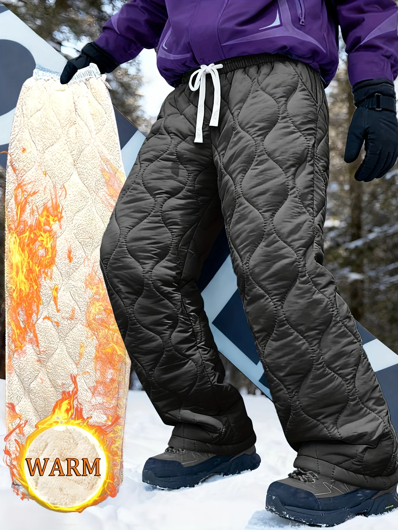 

Men's Winter Outdoor Warm Casual Pants with Diamond Pattern Stitching, Insulated Design for Cold Weather, Thickened Fleece-Lined