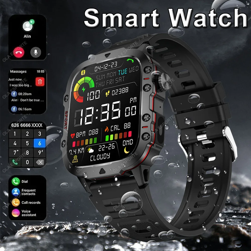 2026 Neue Robuste Militär-Smartwatches für Männer Bluetooth-Anrufe Gesundheitsmonitor Sprachsteuerung Sport Wasserdichte Smartwatch für Android Männer Ht22