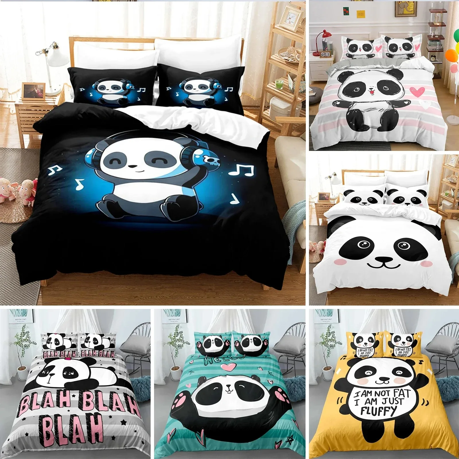 

Cute Panda Duvet Cover Cartoon Animal Bedding Set Microfiber Giant Panda Comforter Cover Twin For Kids Girls Teen Kawaii Bedroom