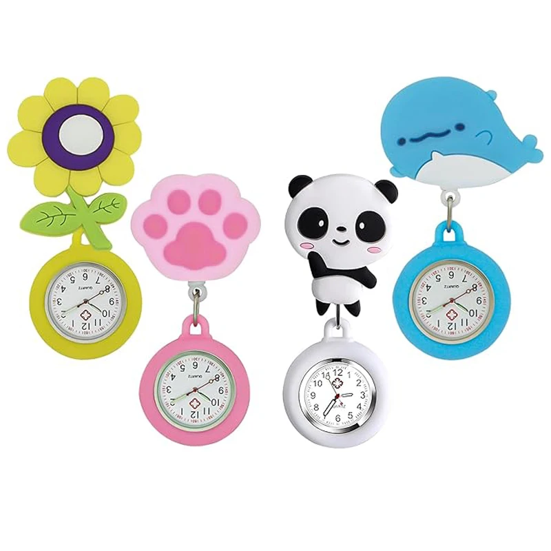 4個パック-ナースウォッチ-格納式フォブクリップ付き-夜光針-シリコンストラップ-医療用-ファッション-カジュアルウォッチ-医師-女の子向け