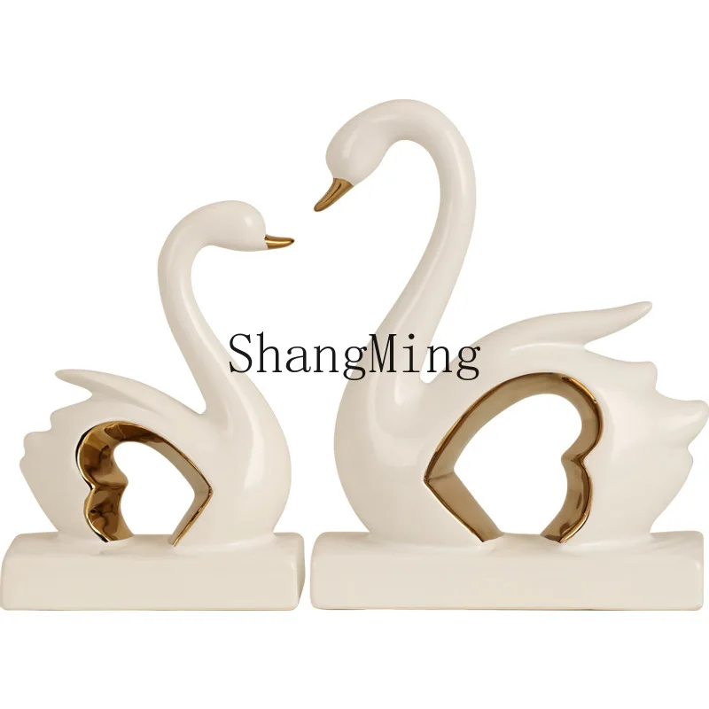 

ZD light luxury modern ceramic swan ornament wedding gift living room wine study bookshelf cabinet decoration