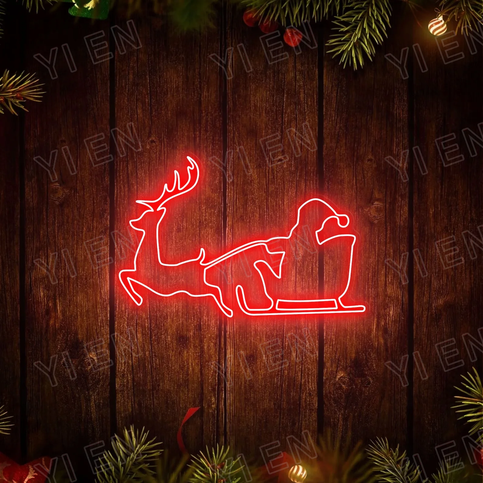 Merry Christmas Neon Sign, Santa Claus Riding A Sleigh With Reindeer, Santa Claus Led Neon Sign, Christmas Decor, Neon Wall Art