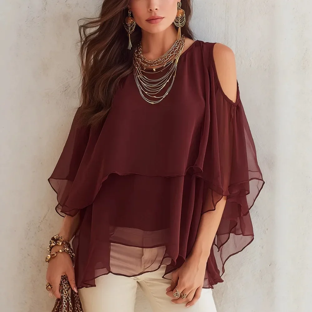 Women Round Neck Chiffon Shrug Sheer Solid Cover Up Breathable Soft Flattering Daily Beach Vacation Comfy Spring Summer