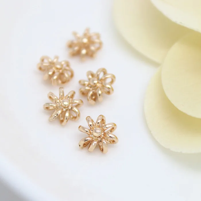 (1582)10PCS 8MM 24K Champagne Gold Color Plated Brass Flower Charms Pendants High Quality Diy Jewelry Accessories