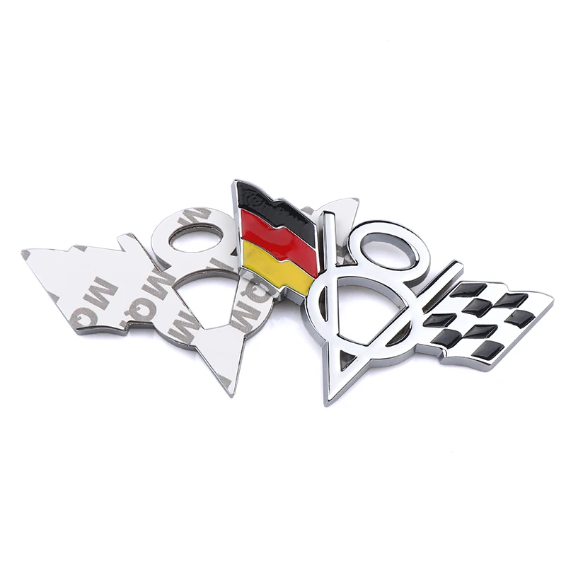 3D Metal V8 Emblem American Germany Racing Flag Badge Car Body Rear Trunk Decoration Sticker Decal Auto Modification  Accessorie