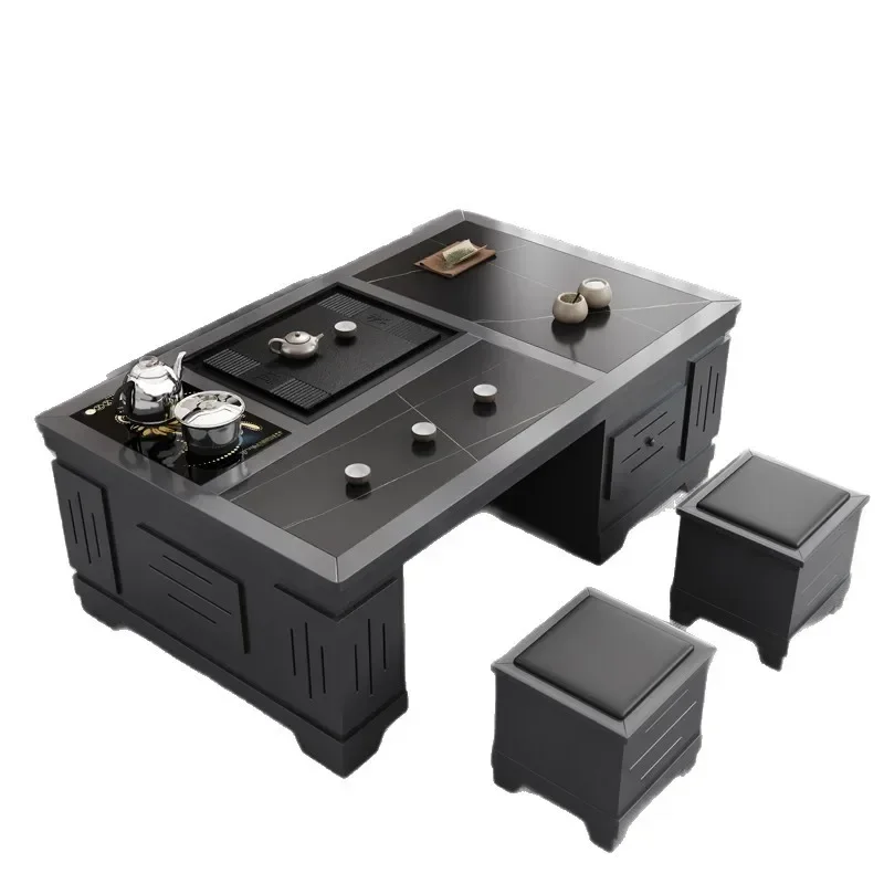 Rock slab kung fu with boiling water function tea table chair set integrated set modern home office tea table