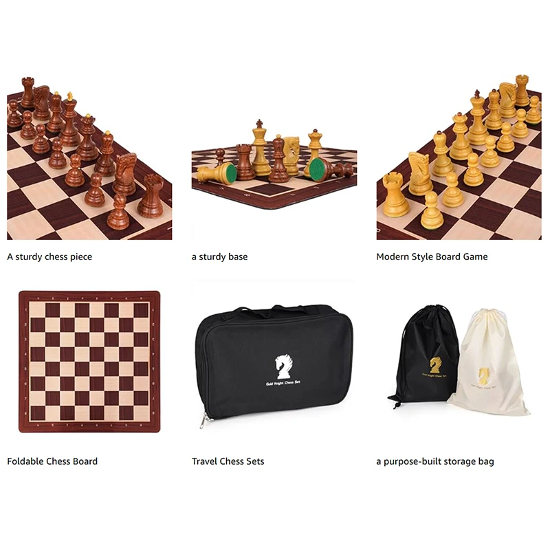 International Chess Set 51cm/20inch Foldable Rubber Chessboard, New Large King Size 9.6cm/3.8inch Heavy Chess Game Set view 6