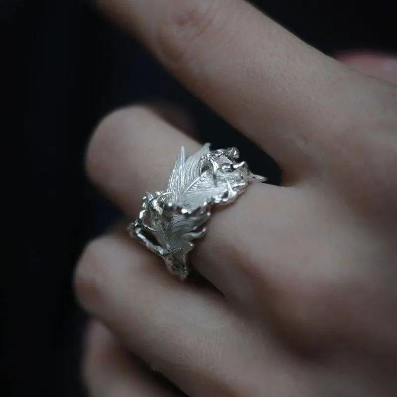 

Feather Thorn Adjustable Ring, Punk Gothic Bohemian Jewelry for Women Men, Unique Couple Bands Open Gift