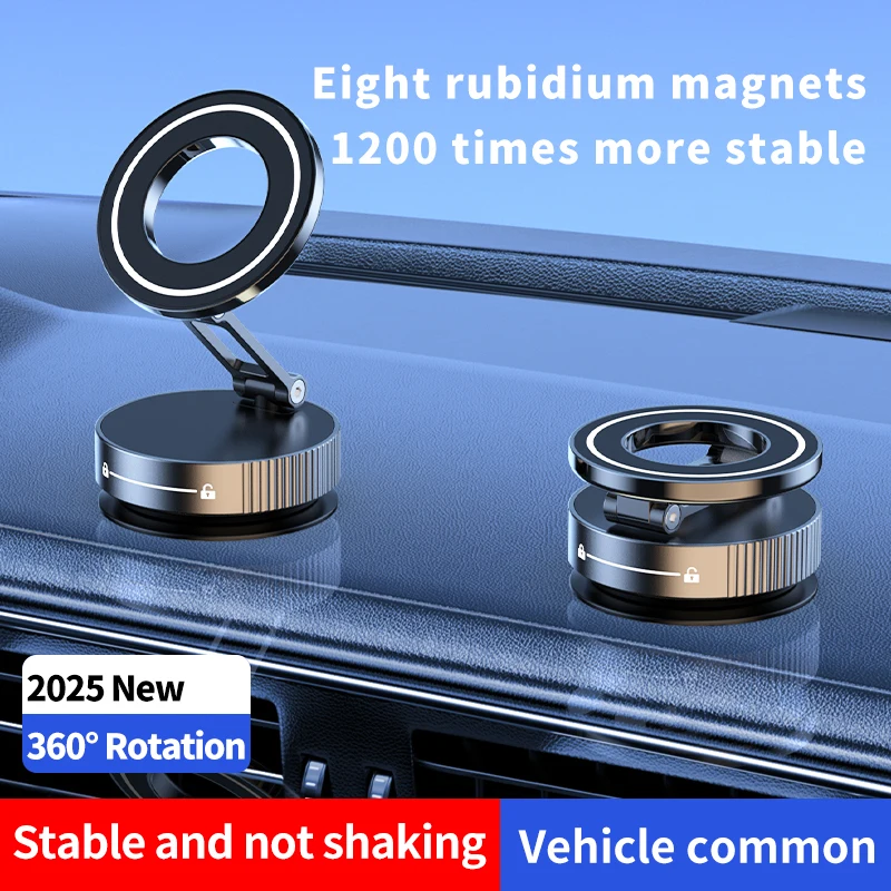 JT89 Vacuum Magnetic Car Mount – 5KG Strong Suction, 8‑Magnet Hold, 360° Rotation, Foldable for iPhone & Android (No Charging)