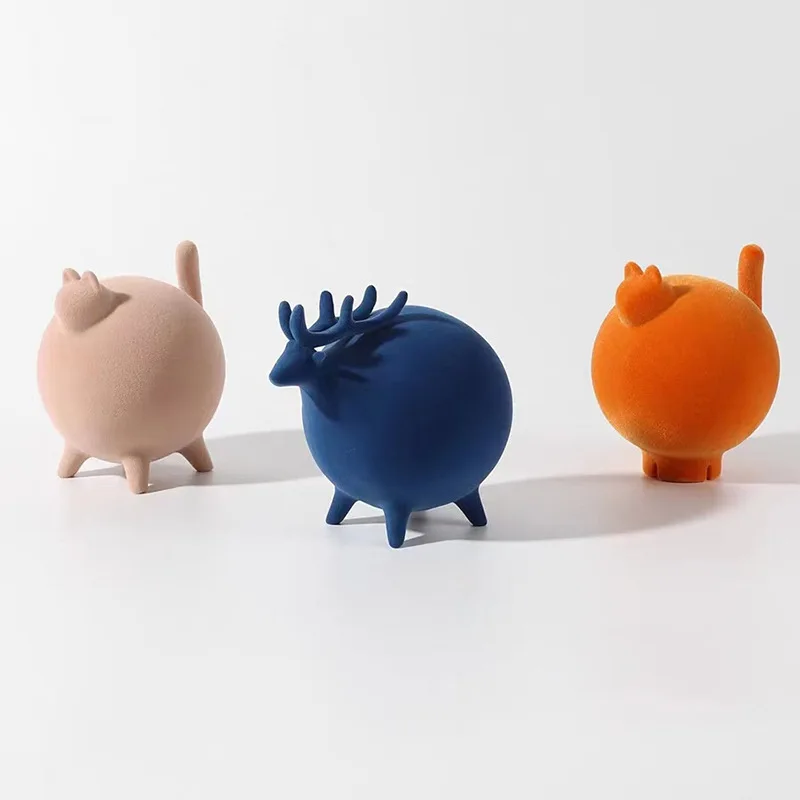 Polyresin Figurines Cute Handicraft Sculptures Bedroom Velvet Animal Craft Decoration Deluxe Living Room Desktop Accessories