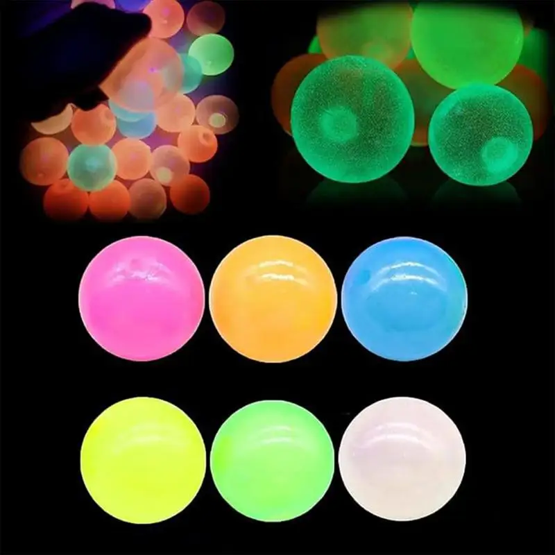 1pc Luminous Sticky Ball Glow in The Dark Ball Throwing Indoor Decompression TPR Sticky Balls Target Ball Kids Sensory Toys