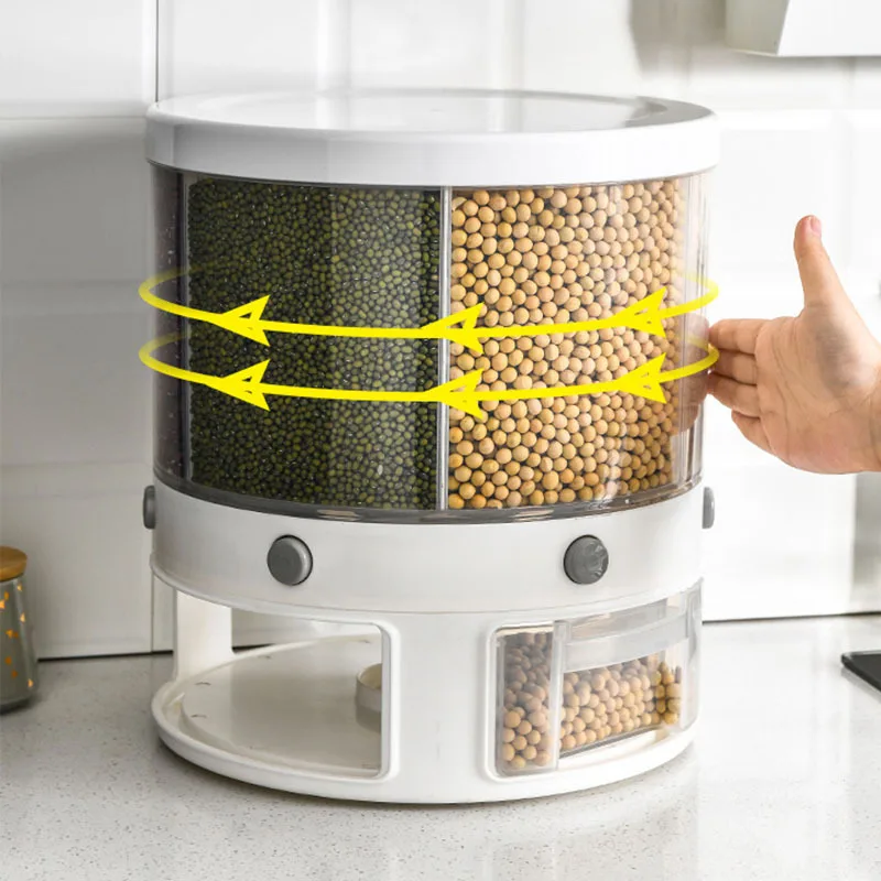 

360 degrees rotating grain storage bucket 20 catty moisture-proof and insect-proof rice tank kitchen six points