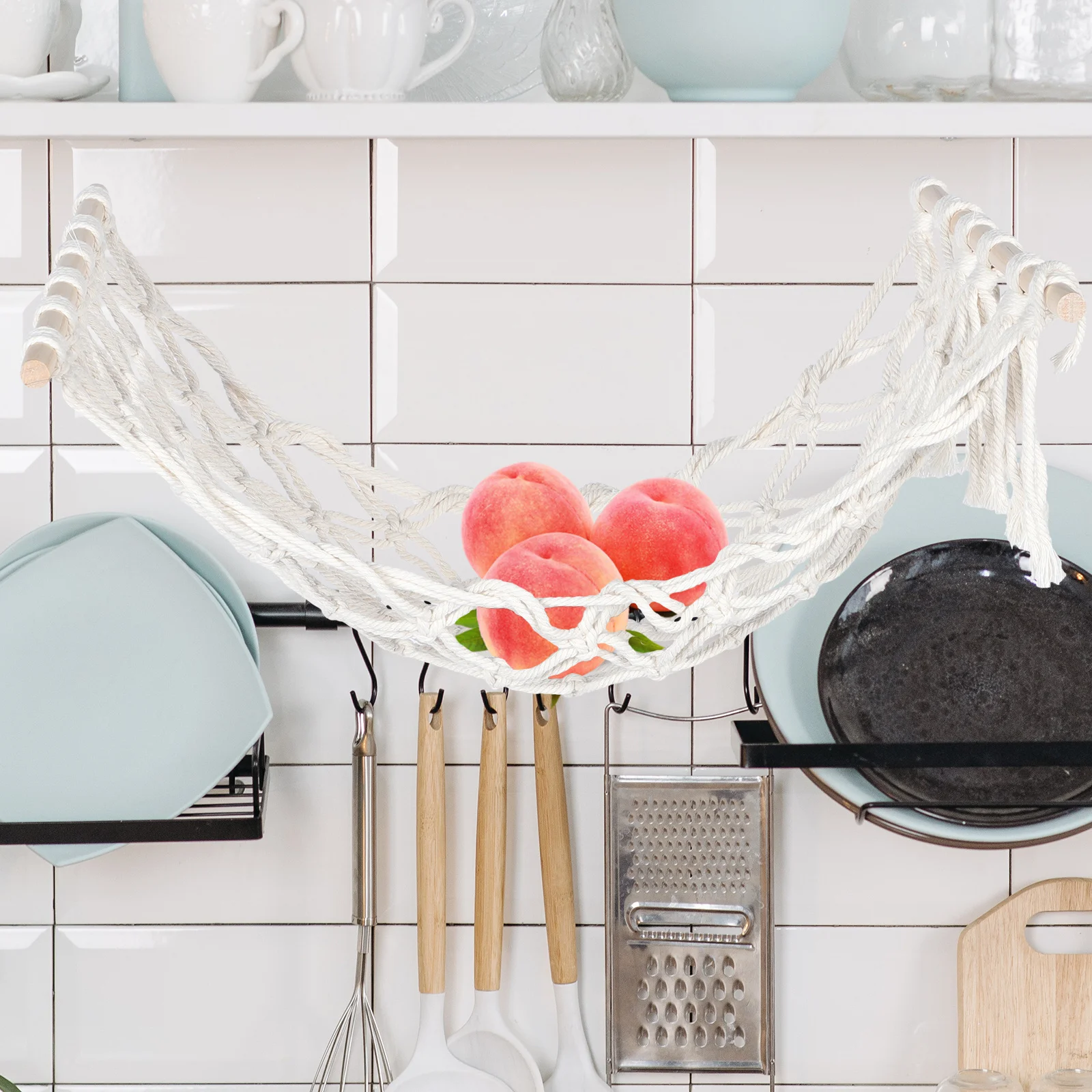 

1pcs Fruit Hammock Vegetable Drying Net Bohemia Style Kitchen Storage Basket Cotton Rope Hanging Organizer Multi-Function
