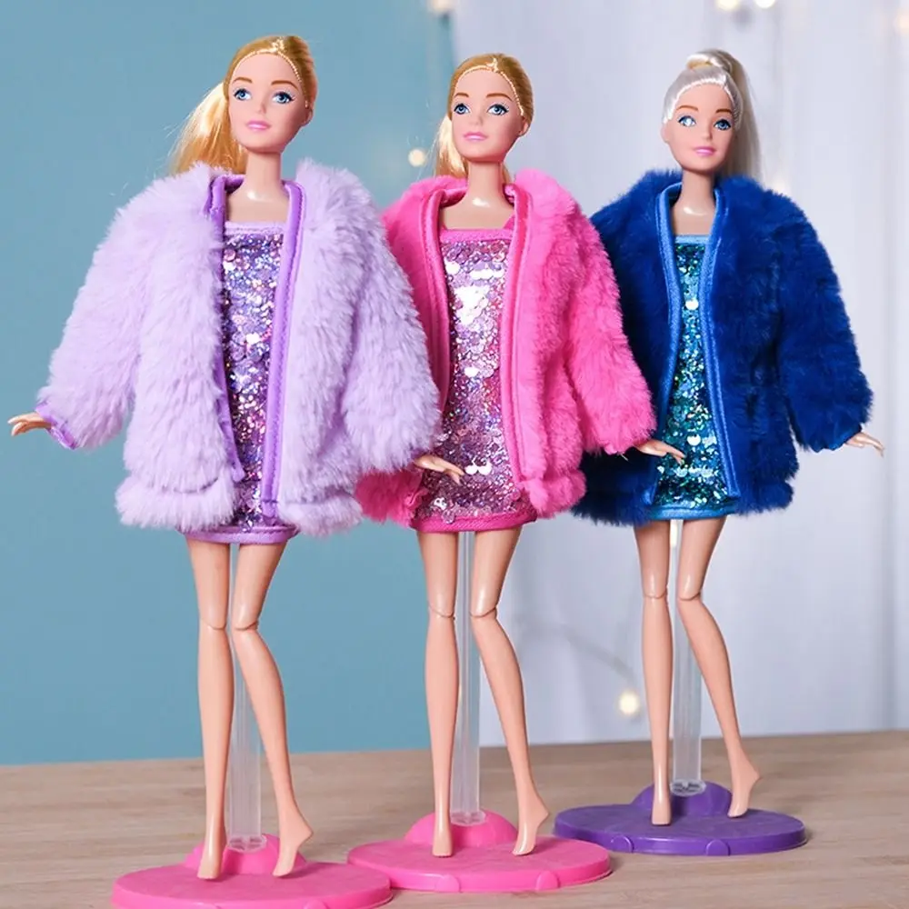 30CM Doll Clothes Suit Fashion Tops Fur Coat Sequin Dress Colorful Knitted Sweater Vest Miniskirt Socks For 1/6 Dolls Accessorie