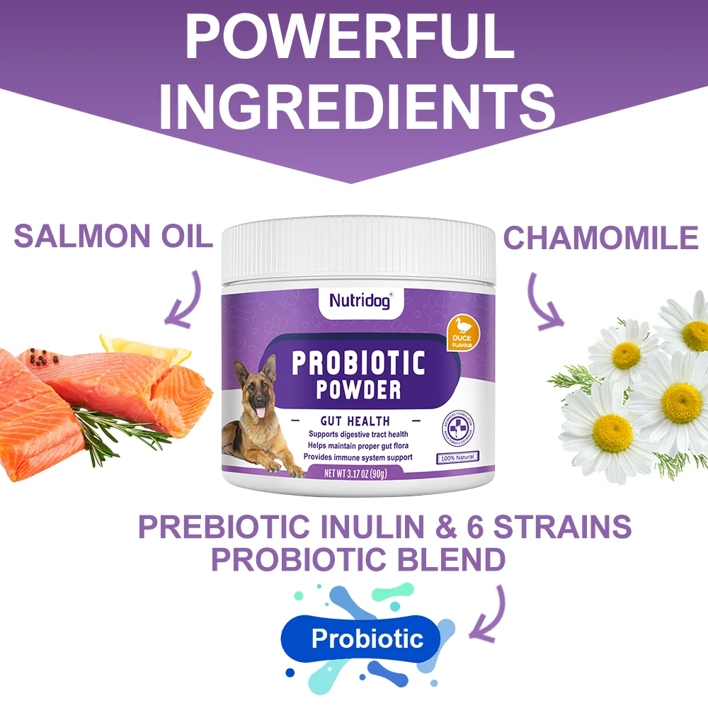 Probiotic Powder for Dogs -Duck flavor-Supports Gut Health, Digestive Balance & Seasonal Allergy Relief - Image 3