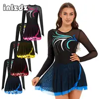 Vestido de patinaje sobre hielo para mujer, tutú de Ballet de manga larga con diamantes de imitación, vestidos de baile, Leotardos de gimnasia, disfraz de escenario actuación