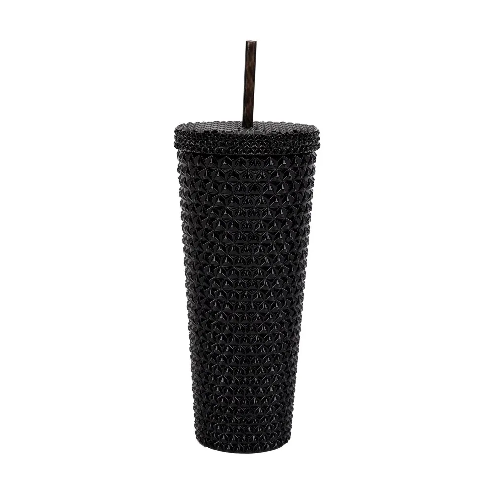 26oz Double Wall Insulated Plastic Tumbler with Straw Iridescent Textured Black
