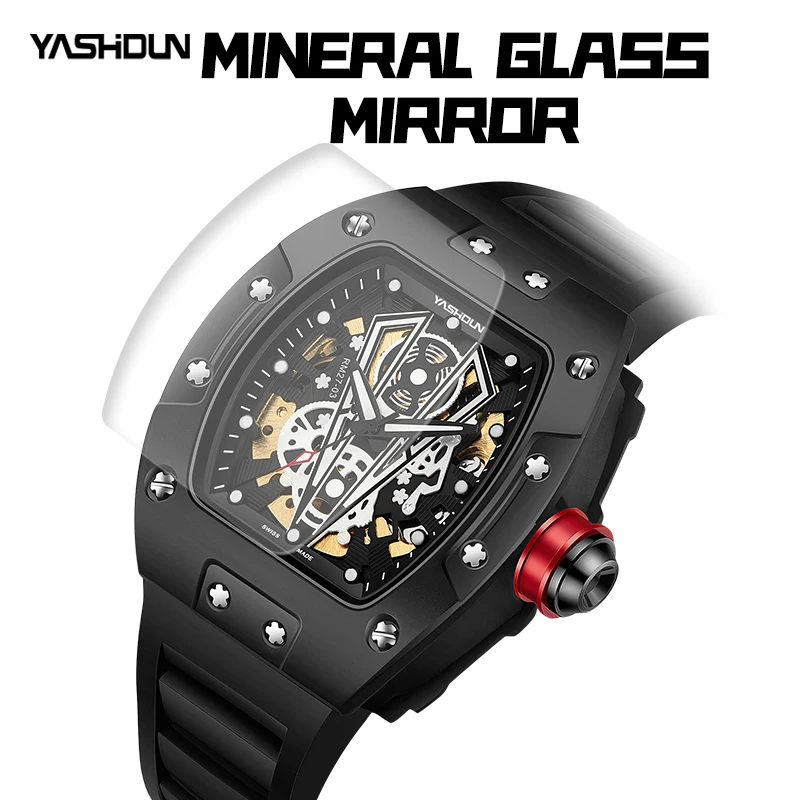 yashidun relógio mecânico masculino moda relógio de pulso à prova dwaterproof água luminosa barril vinho estilo mecânico design esporte relógio de pulso homem