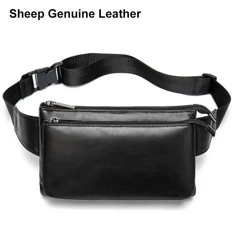 Sheep Genuine Leather Waist Packs Fanny Pack Belt Bag Hip Travel Waists Packs Male Small Pouch For Man Leather Waist Bag Man