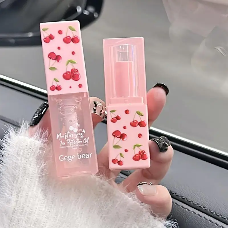 Cherry Hydrating Lip Balm And Lip Oil Set Light Moisturizing Soothing And Tender Lips For Winter Use