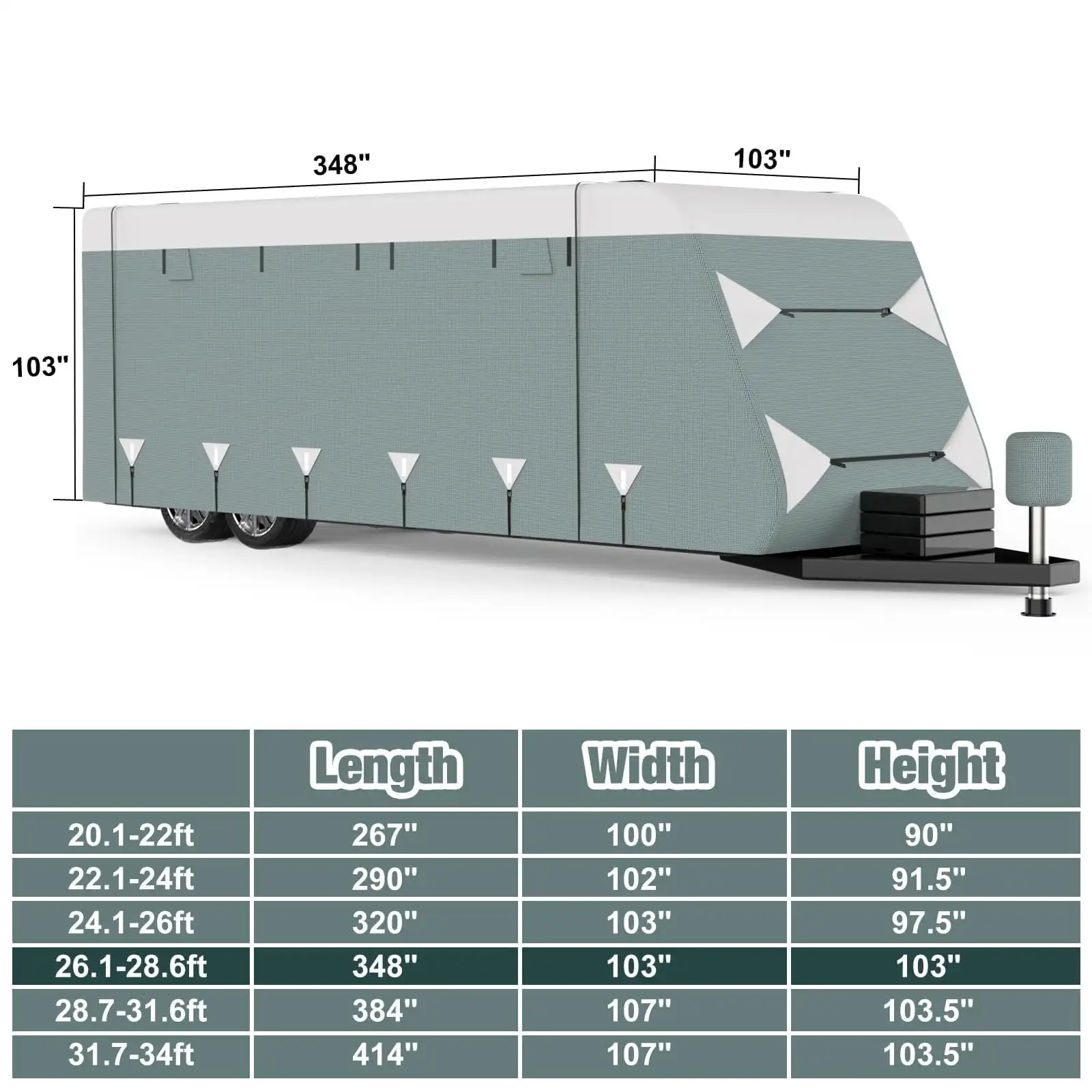 28.7-31.6피트 트래블 트레일러 RV 커버, 업그레이드된 옥스포드 방수 찢김 방지 자외선 차단 캠퍼 커버