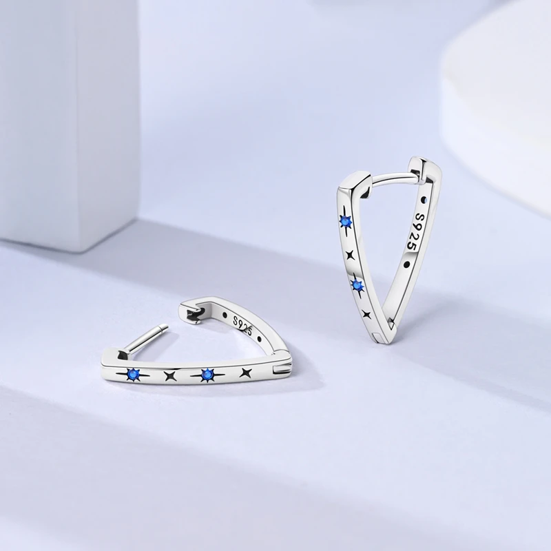 Luxury 925 Sterling Silver Triangular Star Hoop Earrings For Women Fine Anniversary Jewelry Gifts