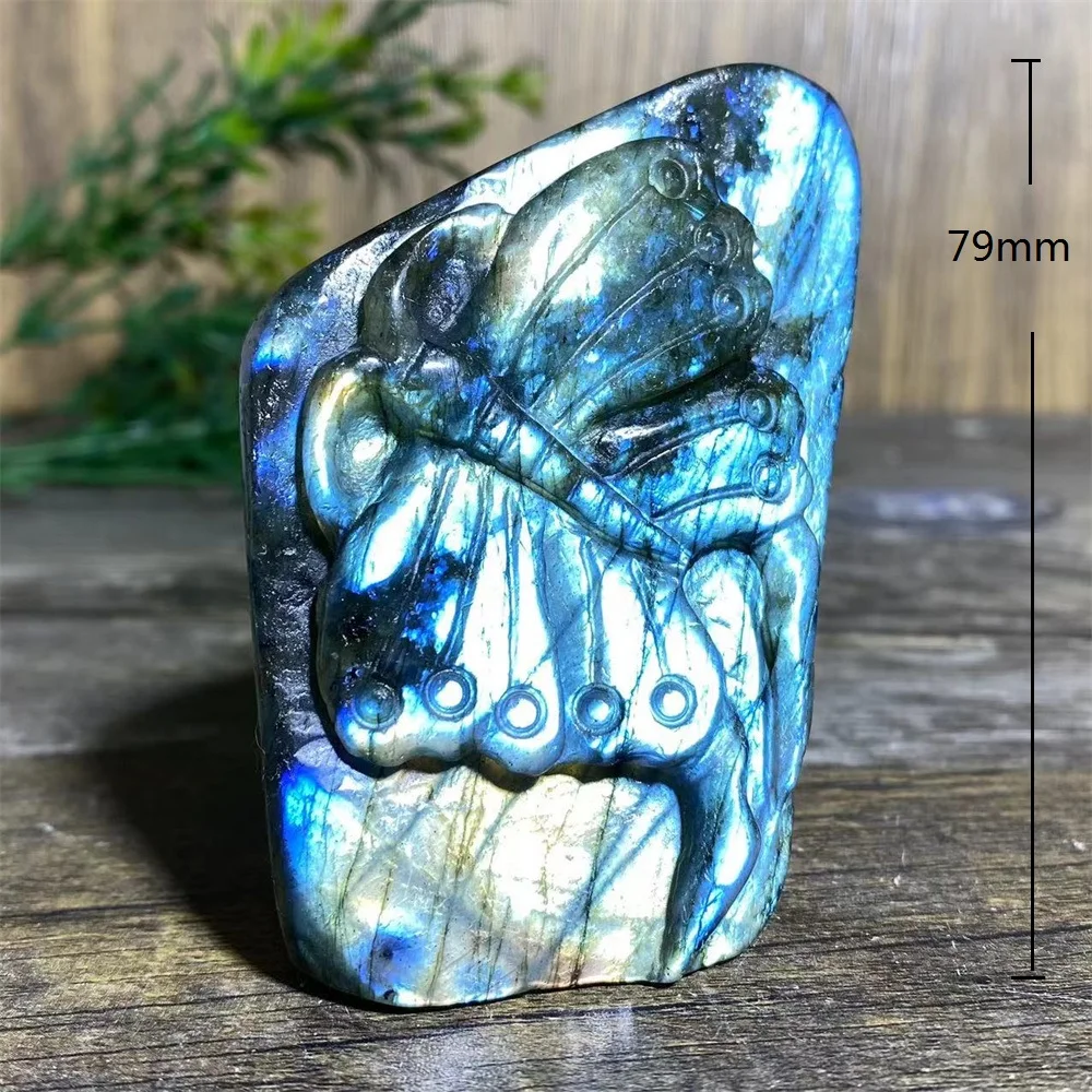 Crystal Blue Labradorite Stone Butterfly Carving Flower Natural Free Form Quartz Reiki Minerals Healing Stripe Home Decoration