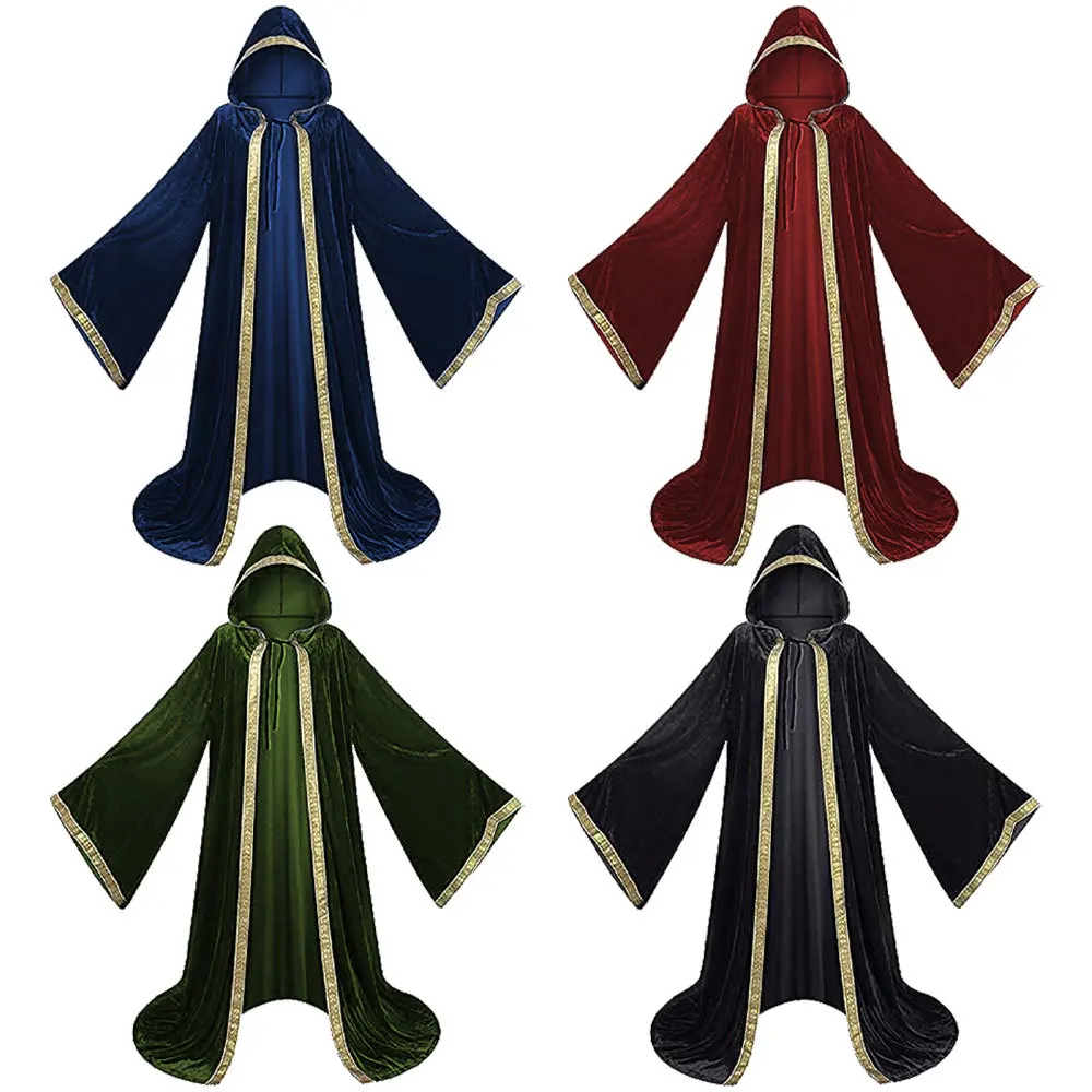 Halloween Performance Death God Godfather Cosplay Cloak 4 Colors Printed  Gold Velvet Robe Stage Performance Costume