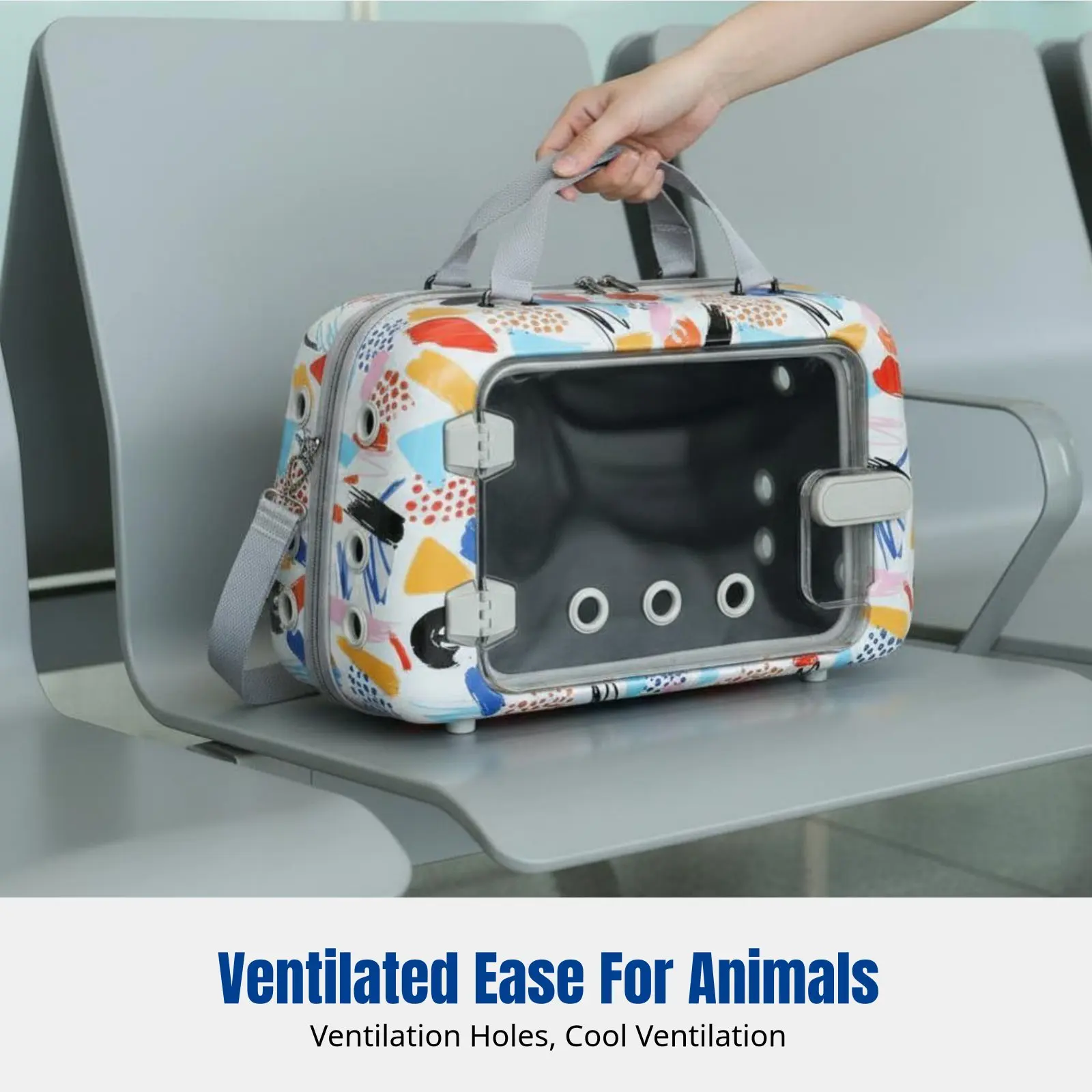 

Small Pet Carrier, Travel Bag for Pets, Airline Approved, Shoulder/Backpack, Geometric Pattern, Transparent Panel