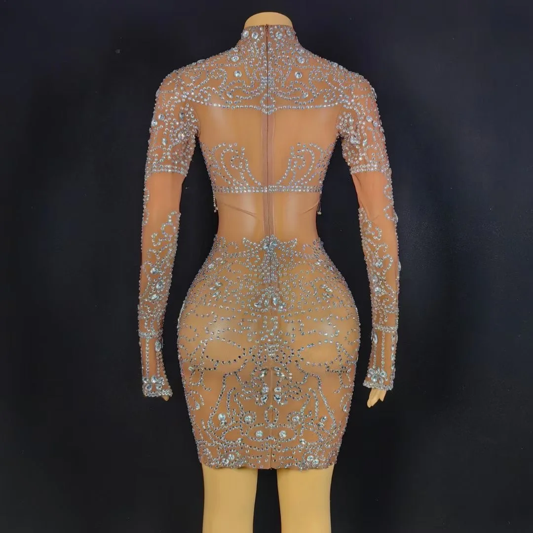 Sparkling Crystal Diamond Mesh Stretch Dress - Singress Outfit Party Prom Evening Dress Vestidos De Mujer Elegantes Para Fiesta