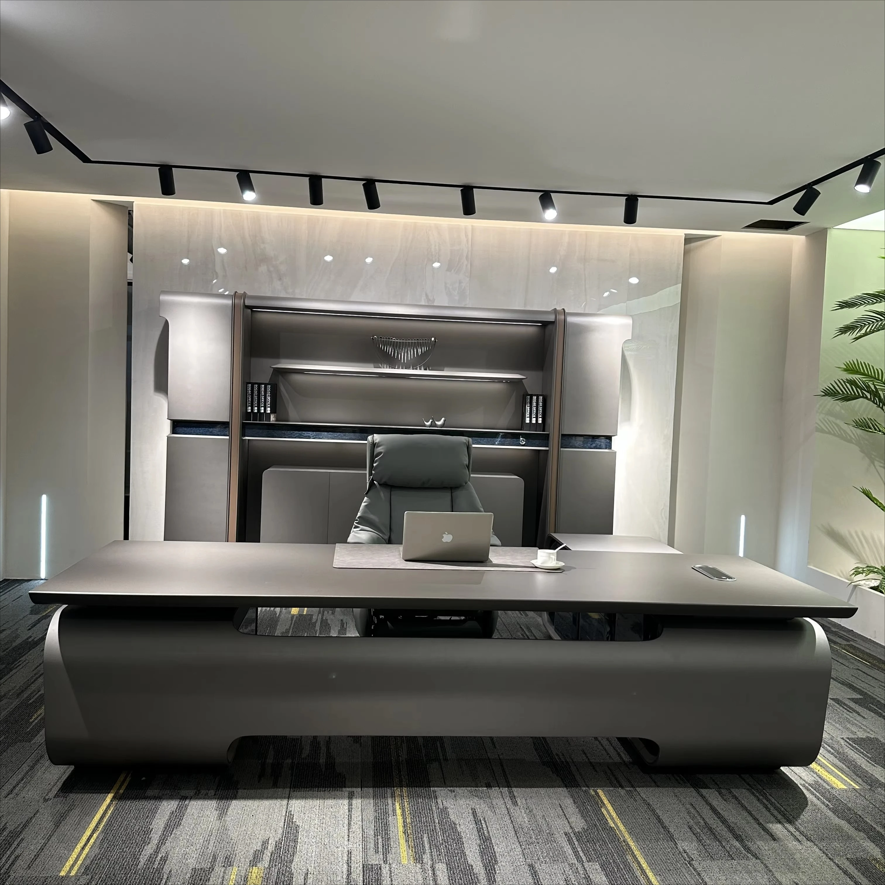 Exude Executive-level Ambiance boss Table Contemporary Premium Cutting-edge Smart Office Metal Desk Streamline Design