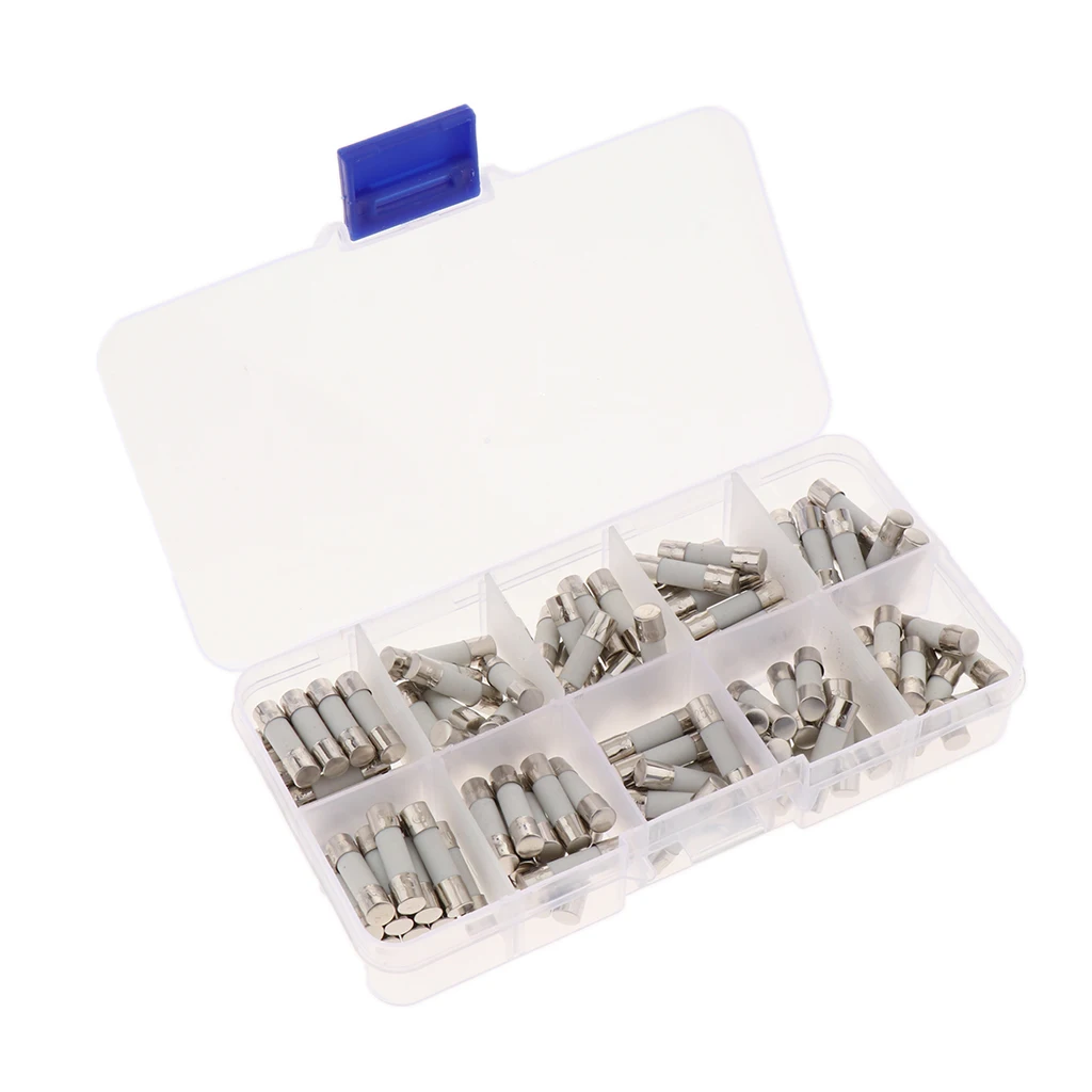 Quick Action Ceramic Fuse Tube Set for Automotive Box Type Circuit Protection 0.5A to 30A Glass Tube Included