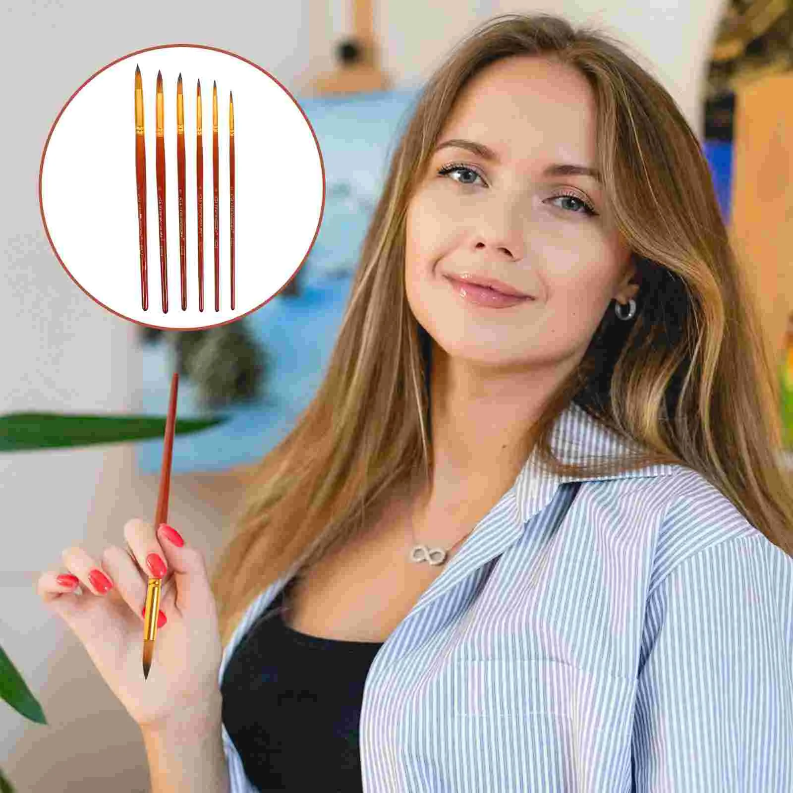 

6 Pcs Paint Brush Water Color Paintbrushes Oil Painting Supplies Brown Student