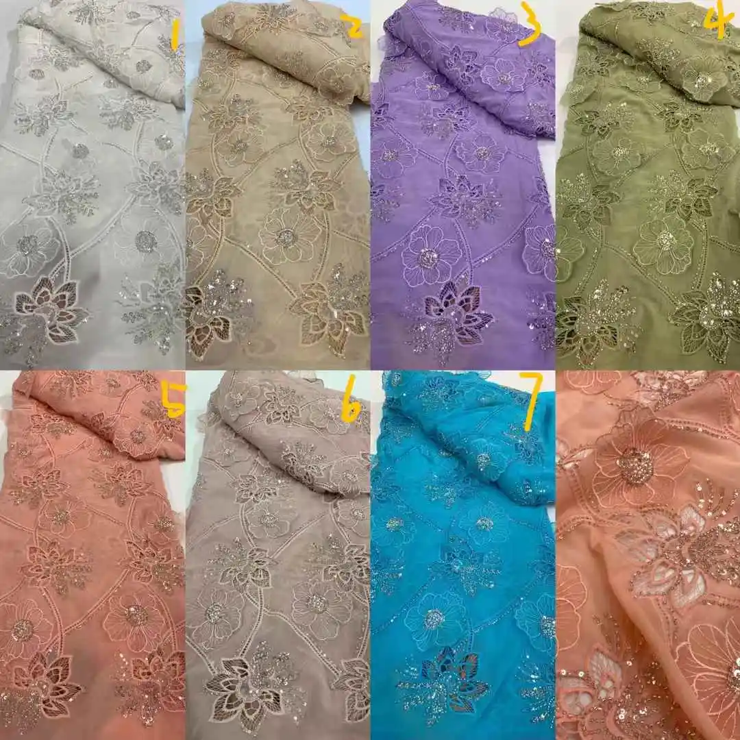 African Chiffon Lace Fabric 2024 High Quality Material With Beads Nigerian French Lace Fabric For Women Wedding Party Dresses