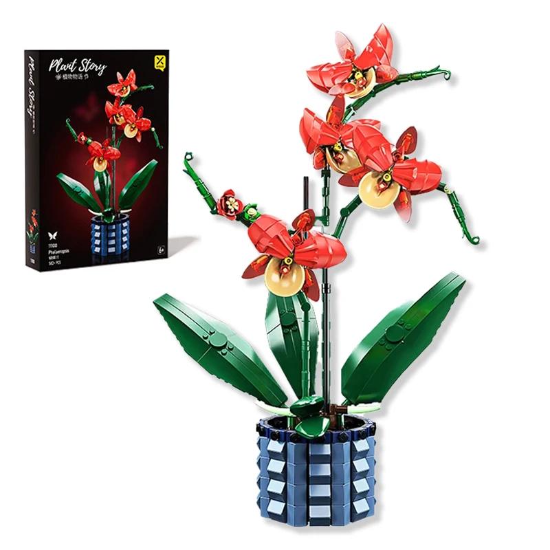 Juego de bloques de construcción de orquídeas para niños, ramo de flores, bloques de flores, planta bonsái, modelo de ladrillos, juguetes de